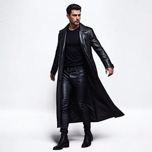 Handmade Genuine Real Cow Leather Men Long Coat Trench Design Coat New Fashion Black Coat For Boys Gothic Long Black Coat Duster Coat