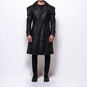Handmade Genuine Real Cow Black Leather Men&#39;s Long Coat Vintage Classic Style Duster Coat Black Winters Over Coat Formal Look Black Coat