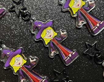 Magical Lizzie | Marnie the Witch as Cartoon Lizzie Nostalgic Cartoon Fan Art Acrylic Epoxy Keychain with Star Clasp