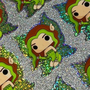 Funky Illusen The Earth Faerie | Neopets Inspired Fan Art Glitter Holographic Sticker