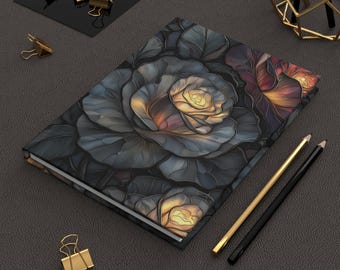 Carnet floral foncé : rose gothique, pages lignées