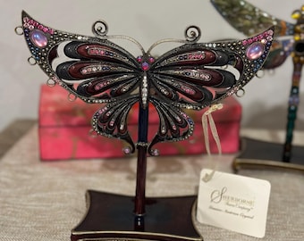Vintage Sherborne Butterfly Jewelry Hanger w/ Genuine Austrian Crystals