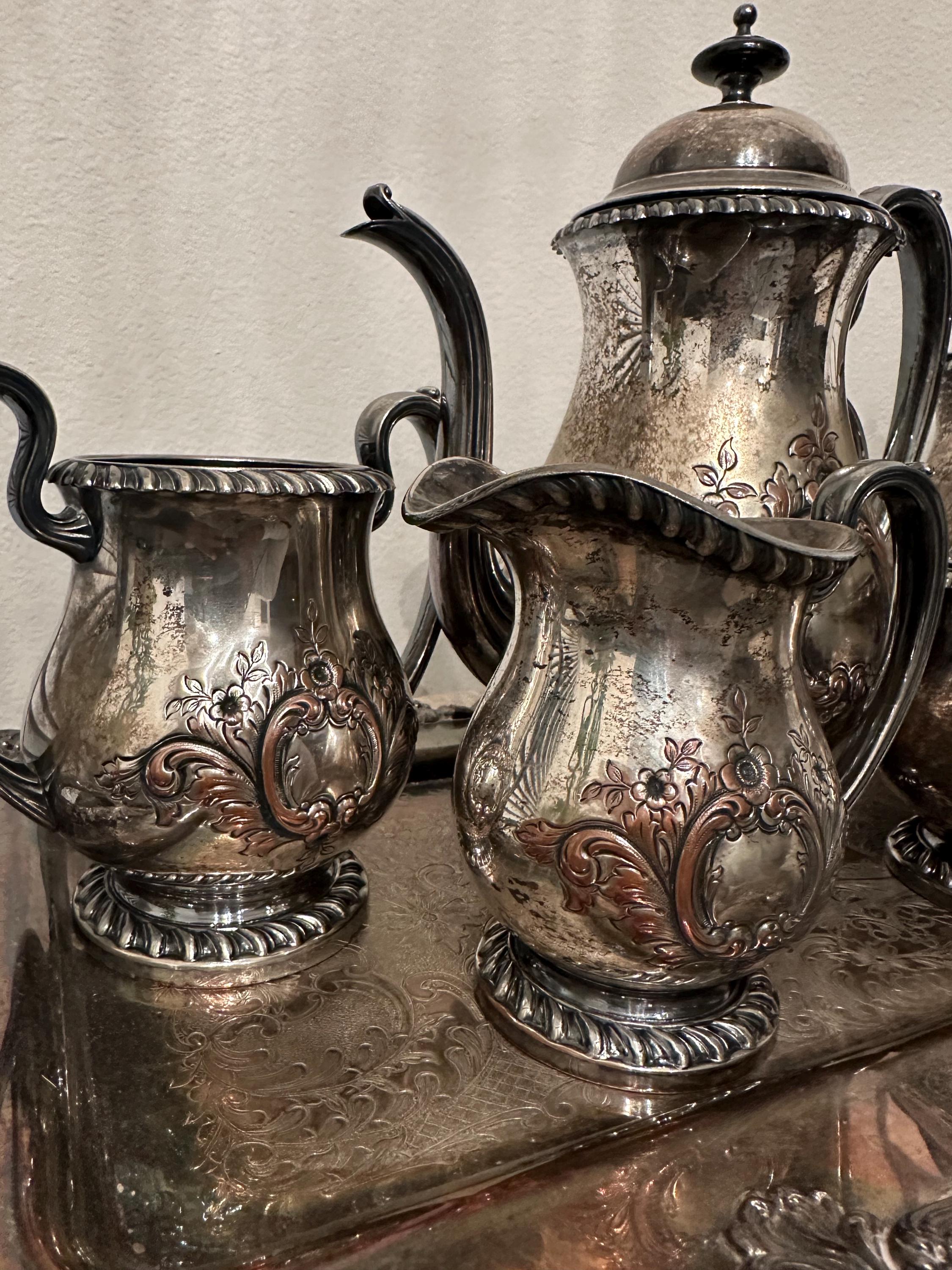Vintage Crescent Handchased Coffee & Tea Set - Etsy