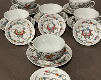 Chinese Zodiac Tea Cup Set • Handpainted Porcelain, Gold Trim
