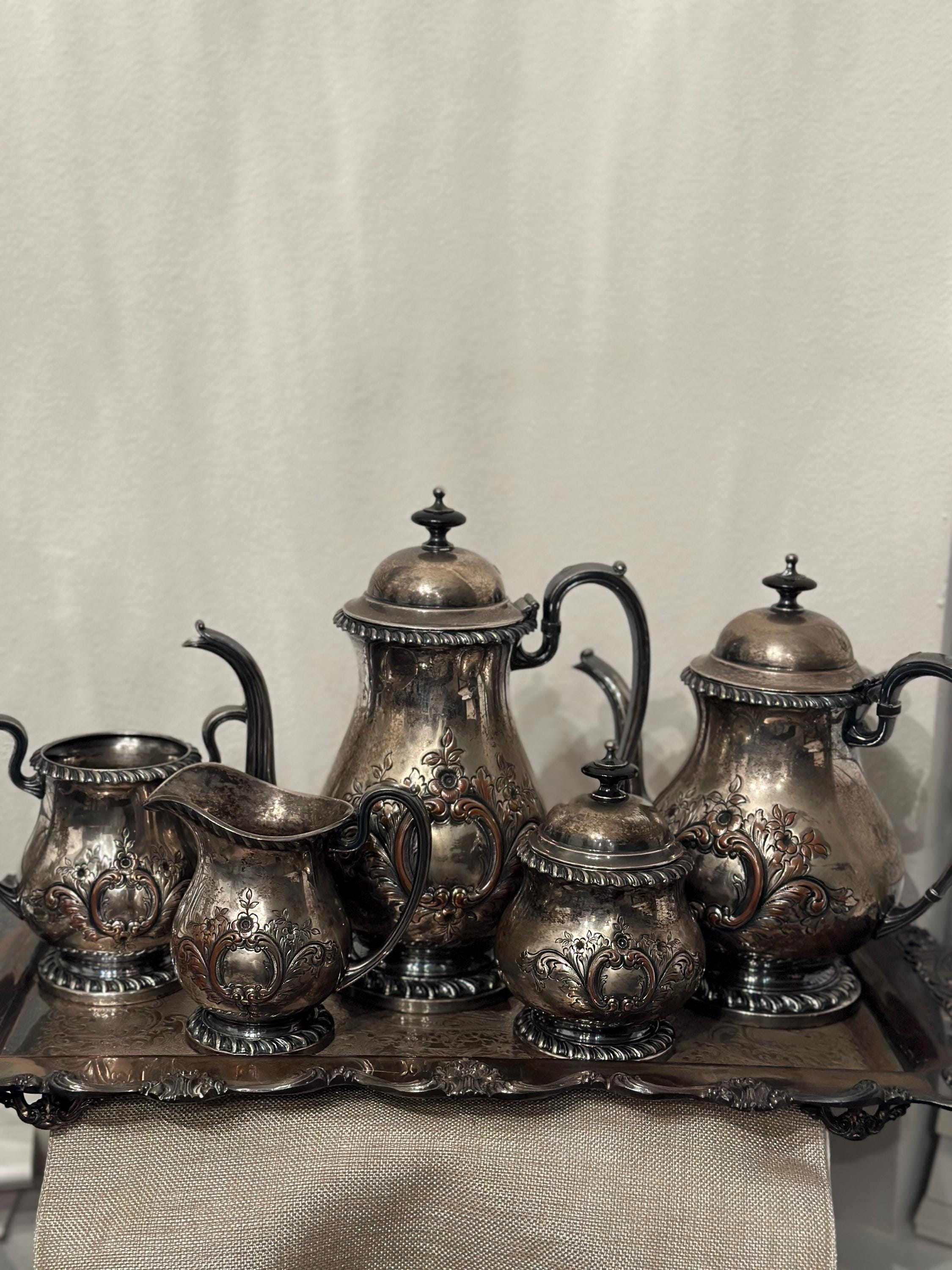 Vintage Crescent Handchased Coffee & Tea Set - Etsy