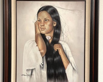 Vintage CJ Roman Native American Oil Canvas Portrait (Signed)