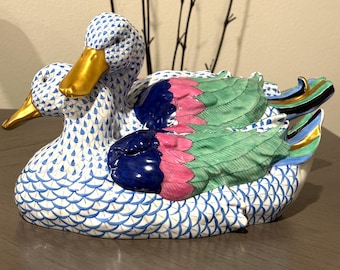 Herend Pair Blue Ducks 11 1/2