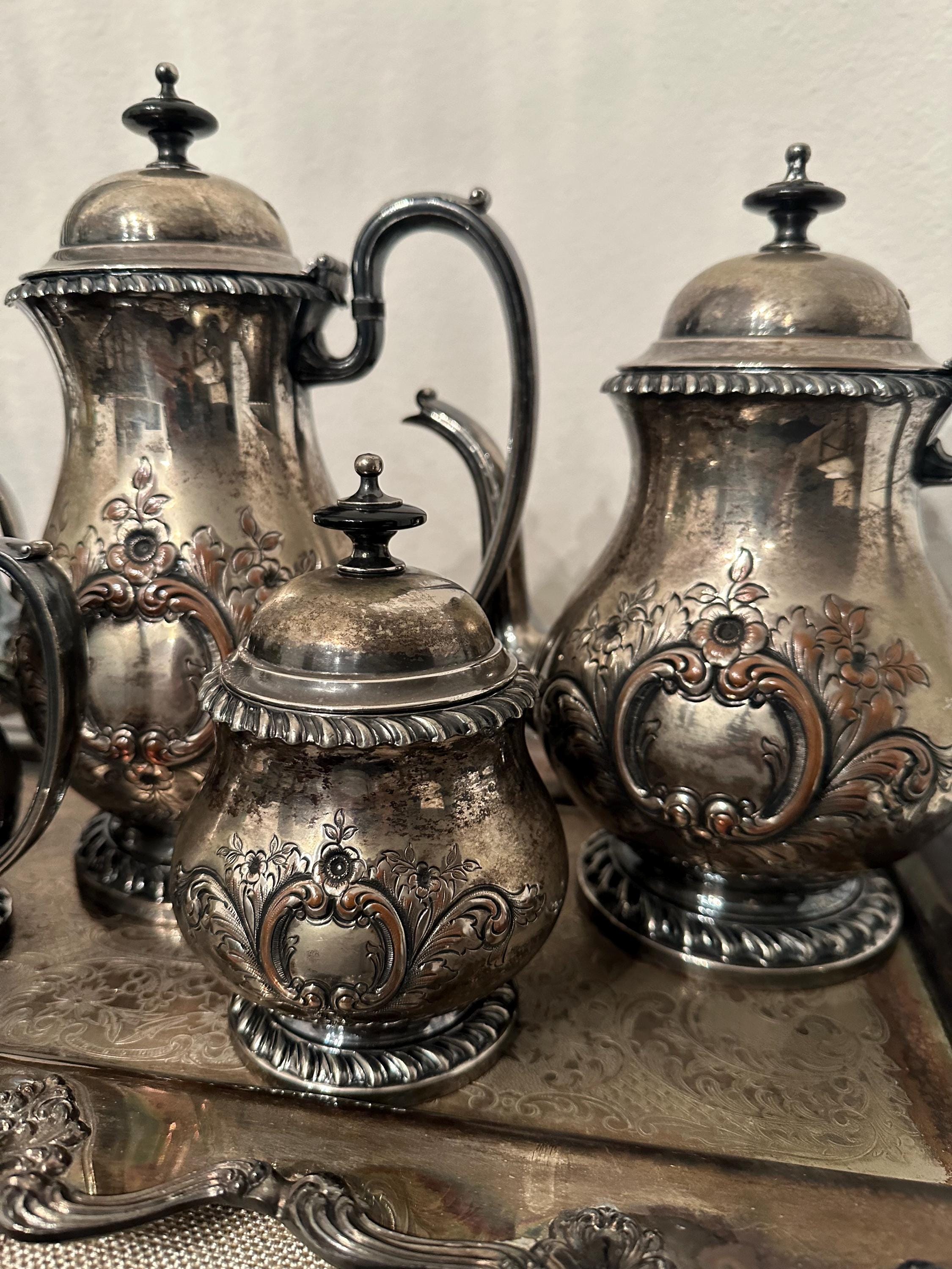 Vintage Crescent Handchased Coffee & Tea Set - Etsy