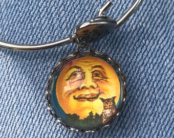 Man in the moon and owl bubble charm bracelet for Halloween