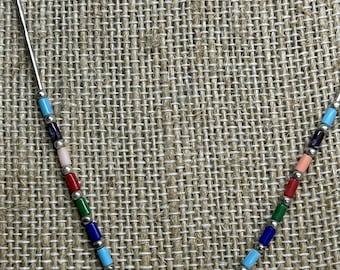 Vintage Southwestern Liquid Sterling Silver Multi-Gemstone Rainbow Tube Bead Necklace