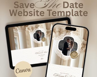Old Money Save The Date Wedding Website Template: Classic Ivory Digital Invitation, Online Canva DIY