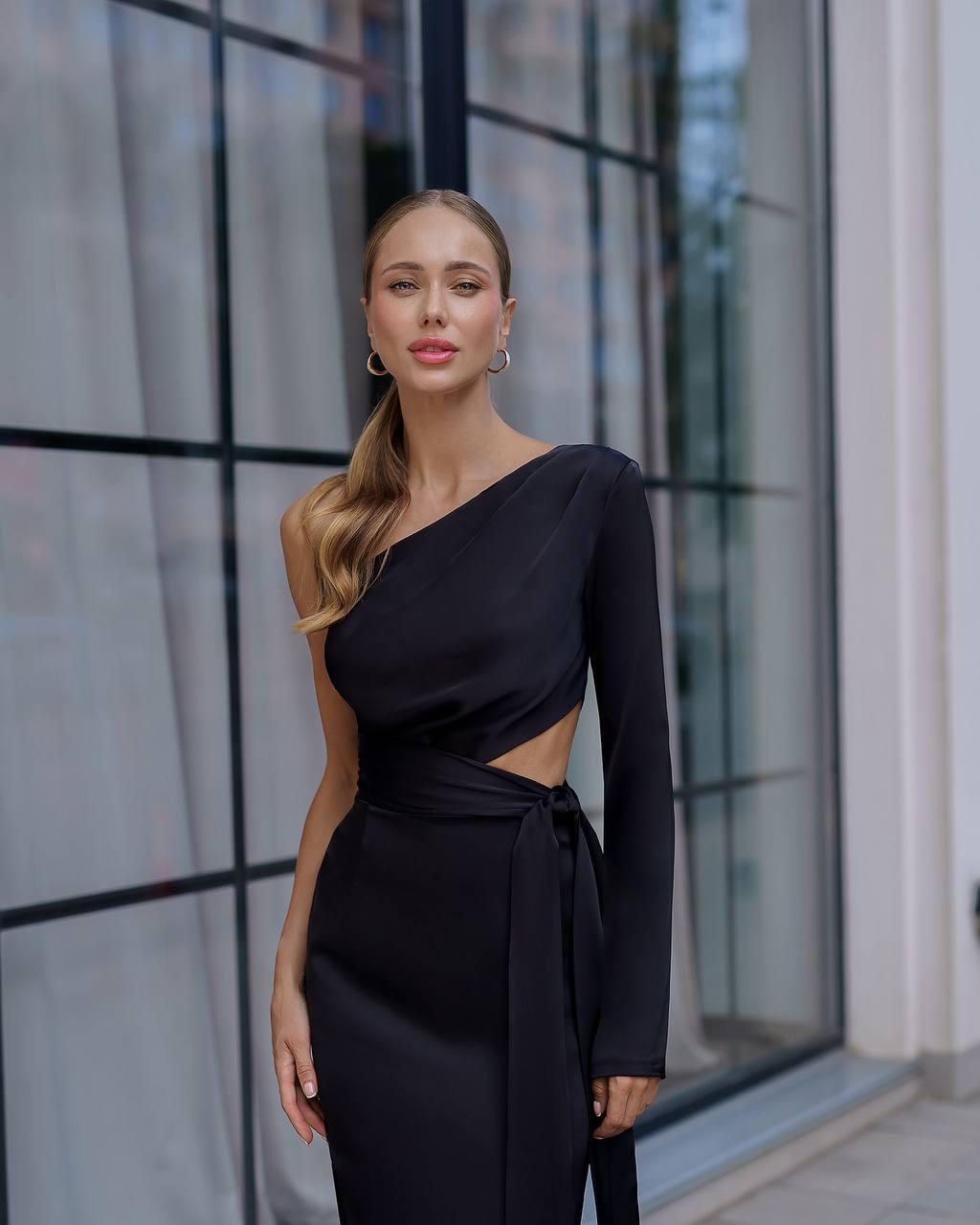 one shoulder long cocktail dresses Sculpted Shoulder Formal Evening Dress