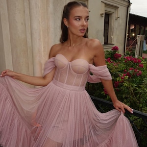 Women’s Corset Tulle Dress - Blue, Black, or Pink Special Event & Photoshoot Gown | Noémi Luxury Fashion