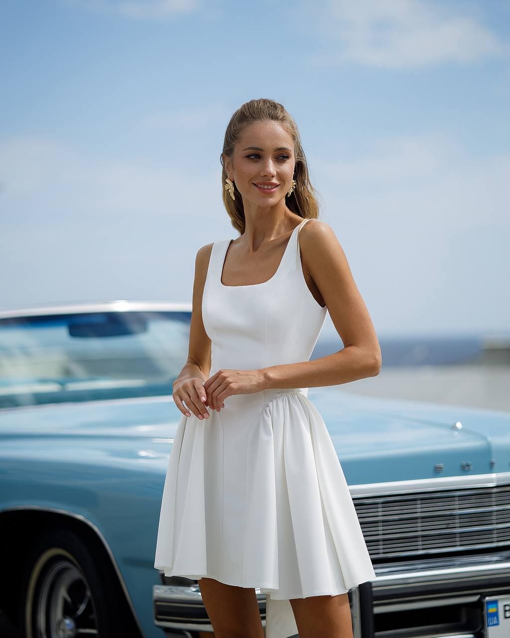 White Bow Back Mini Dress | Elegant Fit & Flare Cocktail Dress | Luxury Bridal Shower Dress | Romantic Open Back Dress | Wedding Guest Dress White Bow Back Mini Dress | Elegant Fit & Flare Cocktail Dress | Luxury Bridal Shower Dress | Romantic Open Back Dress | Wedding Guest Dress