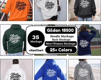 Gildan 18500 Hoodie Back Mockup Bundle | G185 Hooded Sweatshirt Back Mockup Bundle | Real Model | Neutral Simple Gildan 18500 Back View Mock