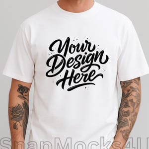 White Gildan 5000 T-Shirt Mockup: Boho Oversized Tee, Printful Template