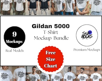 Gildan 5000 Mockup Bundle: Y2K Apparel, Front & Back