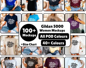 Pacote de mockups Gildan 5000, pacote de mockups de camisetas Gildan para impressão sob demanda, pacote de mockups de vestuário, pacote de mockups Gildan POD para download instantâneo