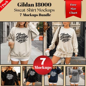Gildan 18000 Sweatshirt Mockup Bundle: Real Model, Oversized Fit (Digital Download)