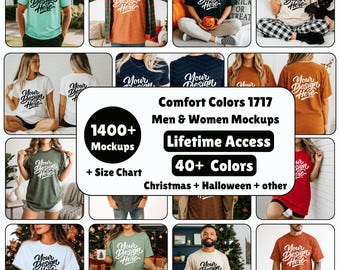 Comfort Colors C1717 Livstidsåtkomst Mockup-paket | T-shirt Mockup-paket | Comfort Colors Flat Lay Mockup 1717 Mega Set | Fram- och baksida
