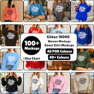Lot de maquettes Gildan 18000, lot de maquettes de sweat-shirt ras du cou, impression à la demande, lot de maquettes de vêtements, lot de maquettes Gildan à téléchargement immédiat