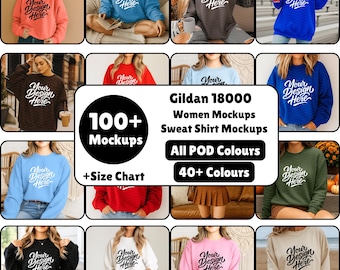 Gildan 18000 Sweatshirt Mockup Bundle, POD Apparel (Instant Download)
