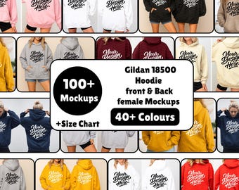 Gildan 18500 Hoodie Front & Back Mockup Bundle | G185 Hooded Sweatshirt Splitview Bundle | Real Model Mock | Minimal Dual Split View Mockups