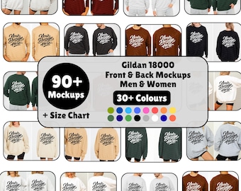 Gildan 18000 Sweatshirt Front & Back Mockup Bundle | G180 Crewneck Splitview Bundle | Real Model Mock | Minimal Dual Split View Mockups