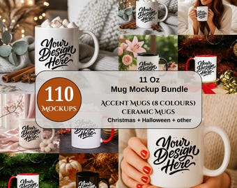 Boho Mug Mockup Bundle: 11oz Ceramic Coffee Cup, POD Template (PDF Download)