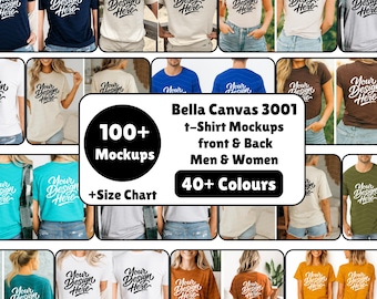 Bella Canvas 3001 Tshirt Front & Back Mockup Bundle | BC 3001 Shirt Splitview Bundle | Real Model Mock | Minimal Dual Split View Mock-ups