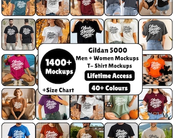 Gildan 5000 Mockup Bundle,Bundle Gildan 5000 Shirt, Gildan 5000 Whole Shop Mockup Bundle Model, Front Back Mockup Lifetime Access, man women
