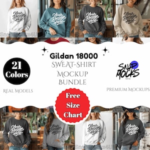 Lot de maquettes de sweat-shirts Gildan 18000 : impression à la demande (téléchargement instantané)