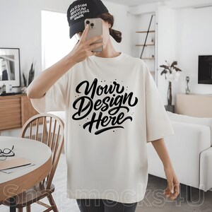White Comfort Colors 1717 T-Shirt Mockup: Oversized Tee, Real Model (JPG File)