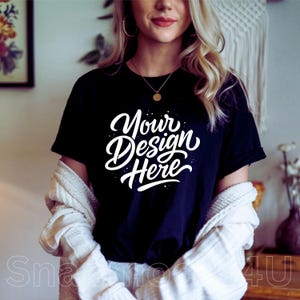 Black Gildan 5000 T-Shirt Mockup: Oversized Grunge Tee, Real Model