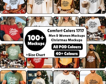 Comfort Colors 1717 Mockup Christmas Bundle, CC1717 Mockups Bundle, Real Person Model POD Neutral Holiday Aesthetic,  Christmas Holiday Tee