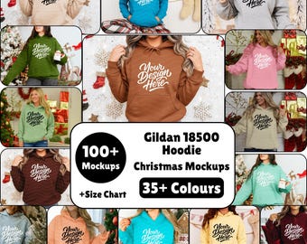 Gildan 18500 Hoodie Christmas Mockup Bundle, G185 Hoodie Sleeve Mock-up Bundle, Neutral Casual Simple Gildan 18500 Christmas Mockup Bundle