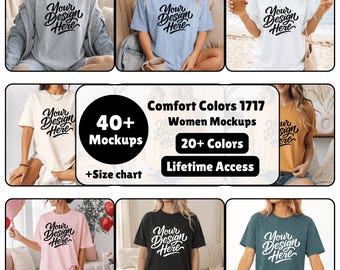 Comfort Colors C1717 Mockup Bundle, T-Shirt Bundle, Pod Mock, Blank T-Shirts, Woman Model Template Digital Instant Download Trendy Mockups