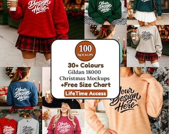 Gildan 18000 Christmas Sweatshirt Mockup Bundle, Holiday Mockups (Instant Download)