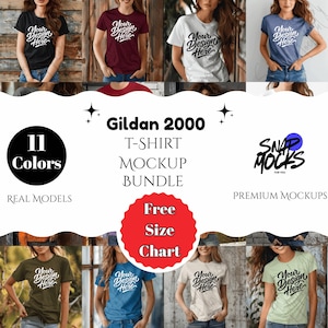Gildan 2000, Style T-Shirt Mockup Bundle, All Colors, T-Shirt Mockups, Gildan Mock Ups, real models Mock, whole shop print on demand bundle