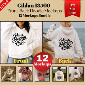 Gildan 18500 Hoodie Front & Back Mockup Bundle | G185 Hooded Sweatshirt Splitview Bundle | Real Model Mock | Minimal Dual Split View Mockups
