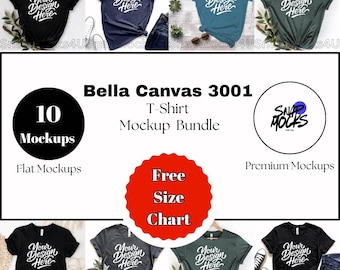 Bella Canvas 3001 T-Shirt Mockup Bundle: Print On Demand (10 Mockups)