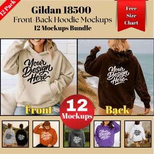 Gildan 18500 Hoodie front-back Mockup Bundle | G185 Hoodie POD Mockup Bundle | Real Model | Neutral Simple Gildan 18500 front-back Mockup