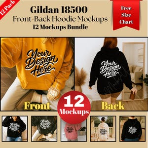Gildan 18500 Hoodie Back Mockup Bundle | G185 Hooded Sweatshirt Back & Front Detail Split View Bundle | Real Model Mock | Minimal Dual View