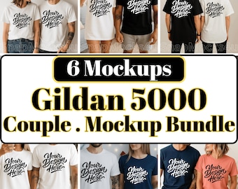 Gildan 5000 Mockup Bundle: Couple T-Shirt, Valentine's Day Theme
