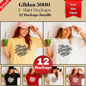 Gildan 5000 T-Shirt Mockup Bundle: Print On Demand (Digital Download)