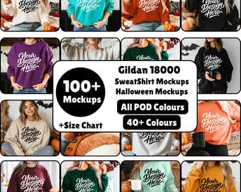 Gildan 18000 Sweatshirt Mockup Bundle: Halloween & Fall (Digital Download)