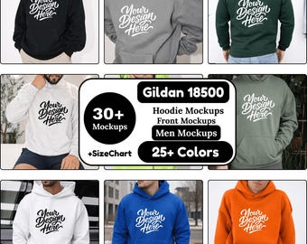 Gildan 18500 Hooded Sweatshirt Mockup Bundle | Mens G185 Hoodie Mock-up Bundle | Real Male Model Mock | Casual Simple Fall Styled Aesthetic