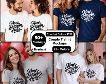Comfort Colors 1717 Couple T-Shirt Mockup Bundle | Valentine’s Day Matching Shirts | Oversized Unisex Tee Couple Mockups | Digital Download