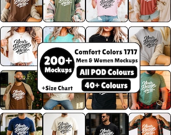 Comfort Colors C1717 Mockup Bundle, T-Shirt Bundle, Blank T-Shirts, man & Woman Model Template Digital Instant Download Trendy POD Mockups