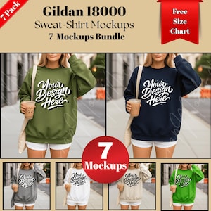 Gildan 18000 Sweatshirt Mockup Bundle: Real Model, Oversized Fit (PNG Digital Download)